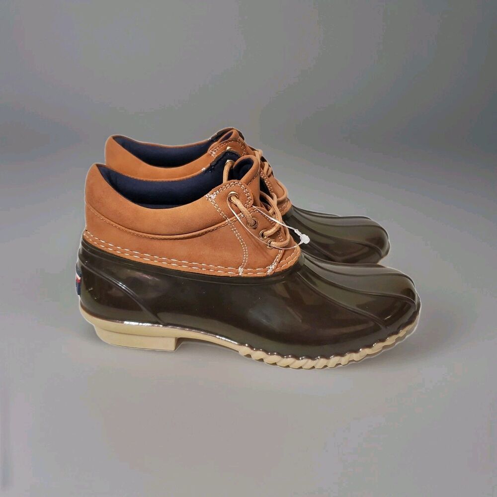 Tommy Hilfiger THWEAT-M Womens Size 6 M Brown Duck Lace Up Rain Ankle Boots Shoe
